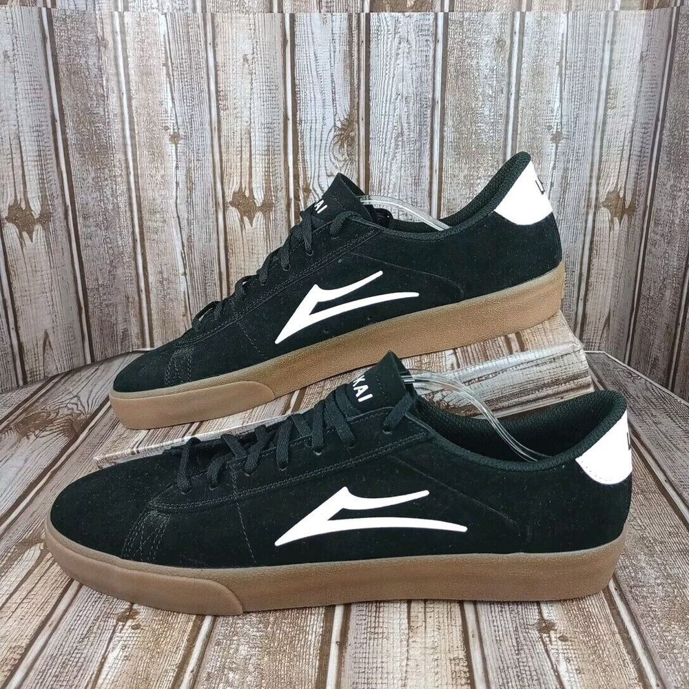 Lakai Newport Delux Lite Skate shoe Black /White/ Gum sole, size 13